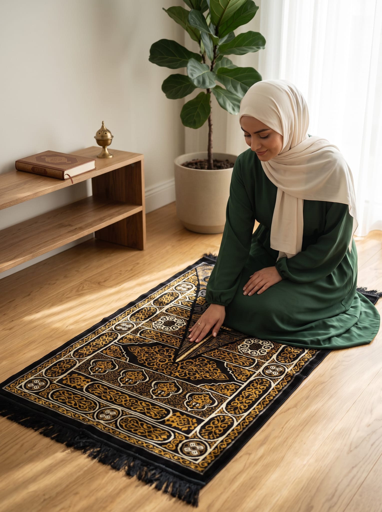 Kabe Serisi Lüks Kadife Kabe Kapısı Motifli Seccade 80x120cm
