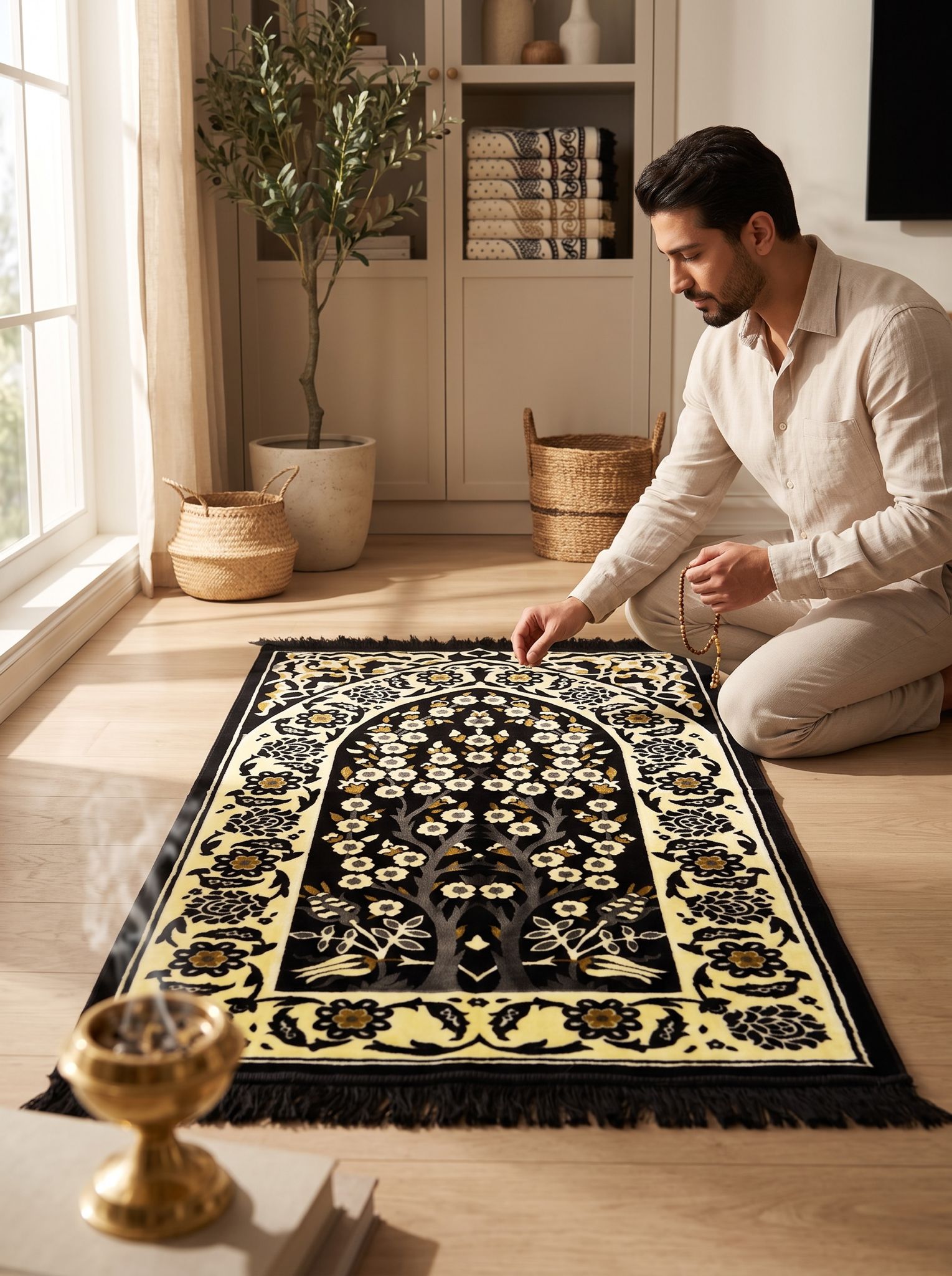 Kabe Serisi Lüks Kadife Ravza Motifli Seccade 70x110cm