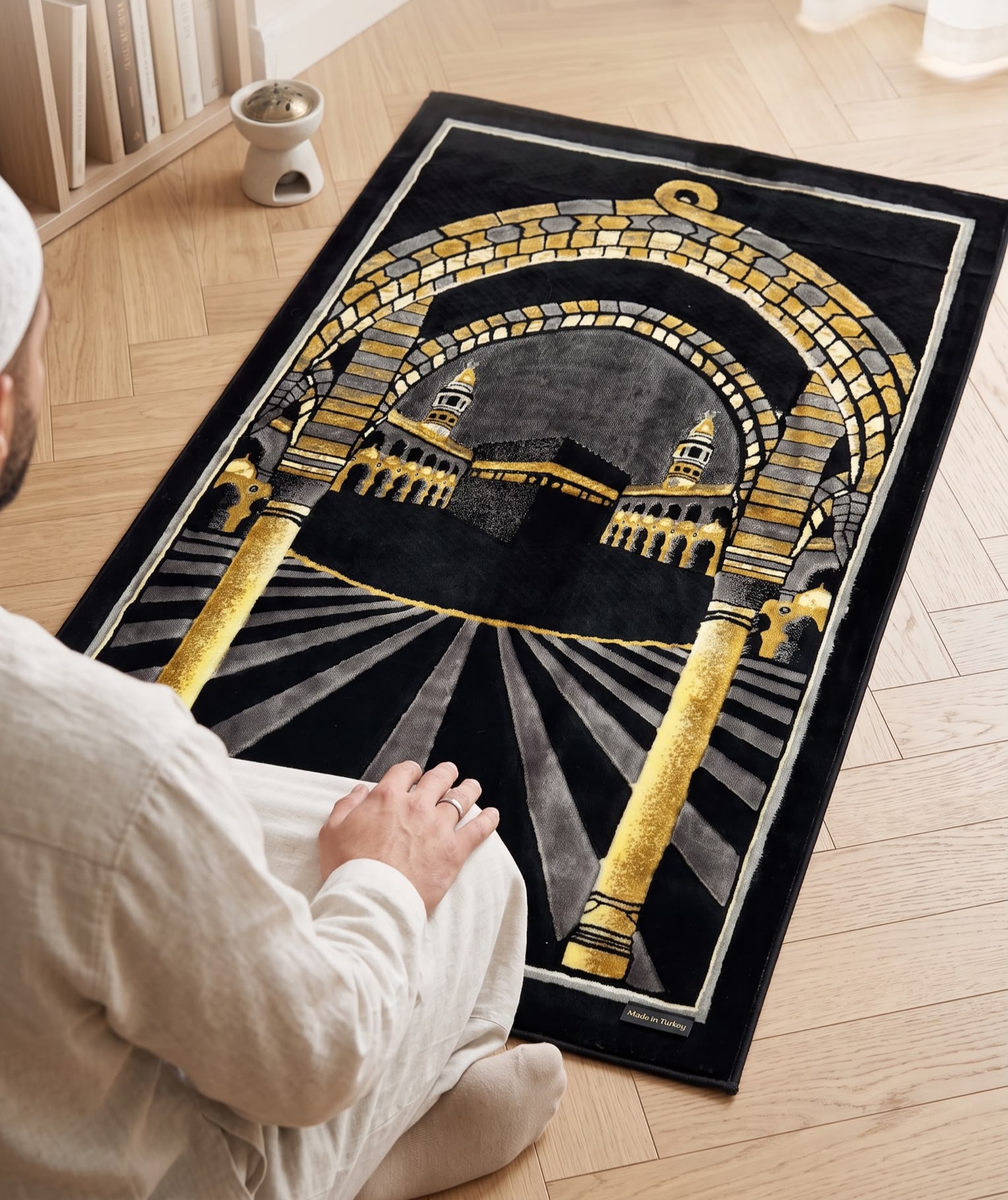 Kabe Serisi Lüks Kadife Kabe Motifli Seccade 80x120cm